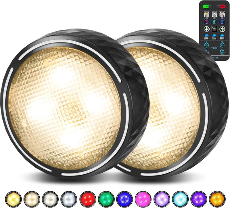 TECOMLIGHT Store LED Puck Lights with Remote Control, Battery Operated Wireless Closet Lights, Under Cabinet Lighting Stick on Tap Push Light, Color Changing Under Counter Light for Kitchen, 2 Pack - Black - Image 1